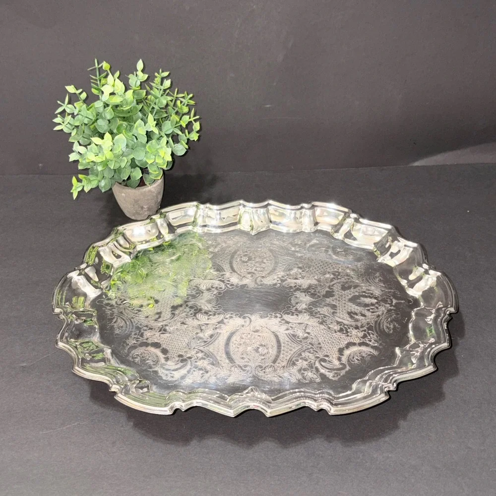 Vtg 1978 LEONARD Silver Plated Chippendale Tray 14